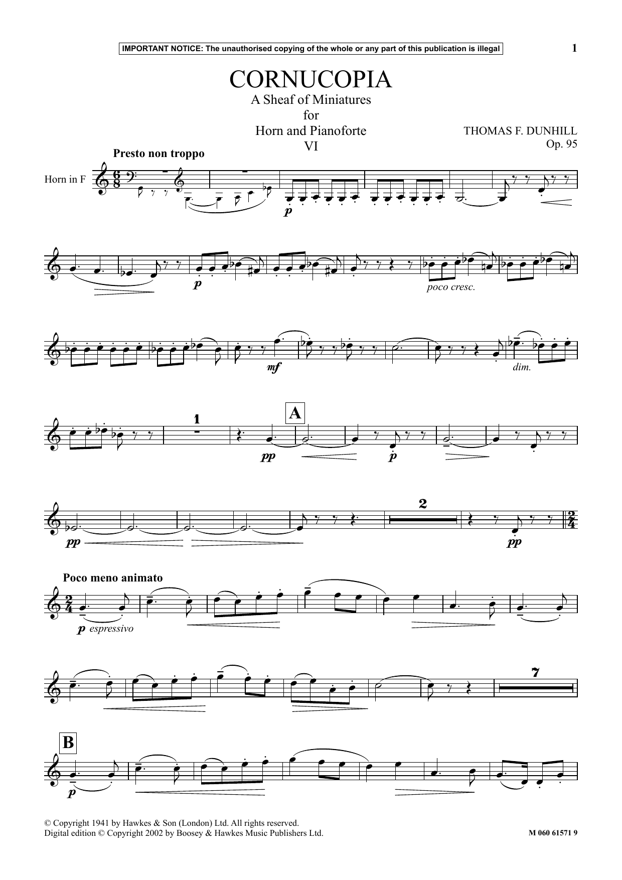 Thomas F. Dunhill Cornucopia: A Sheaf Of Miniatures For Horn And Pianoforte (VI) Sheet Music Notes & Chords for Instrumental Solo - Download or Print PDF