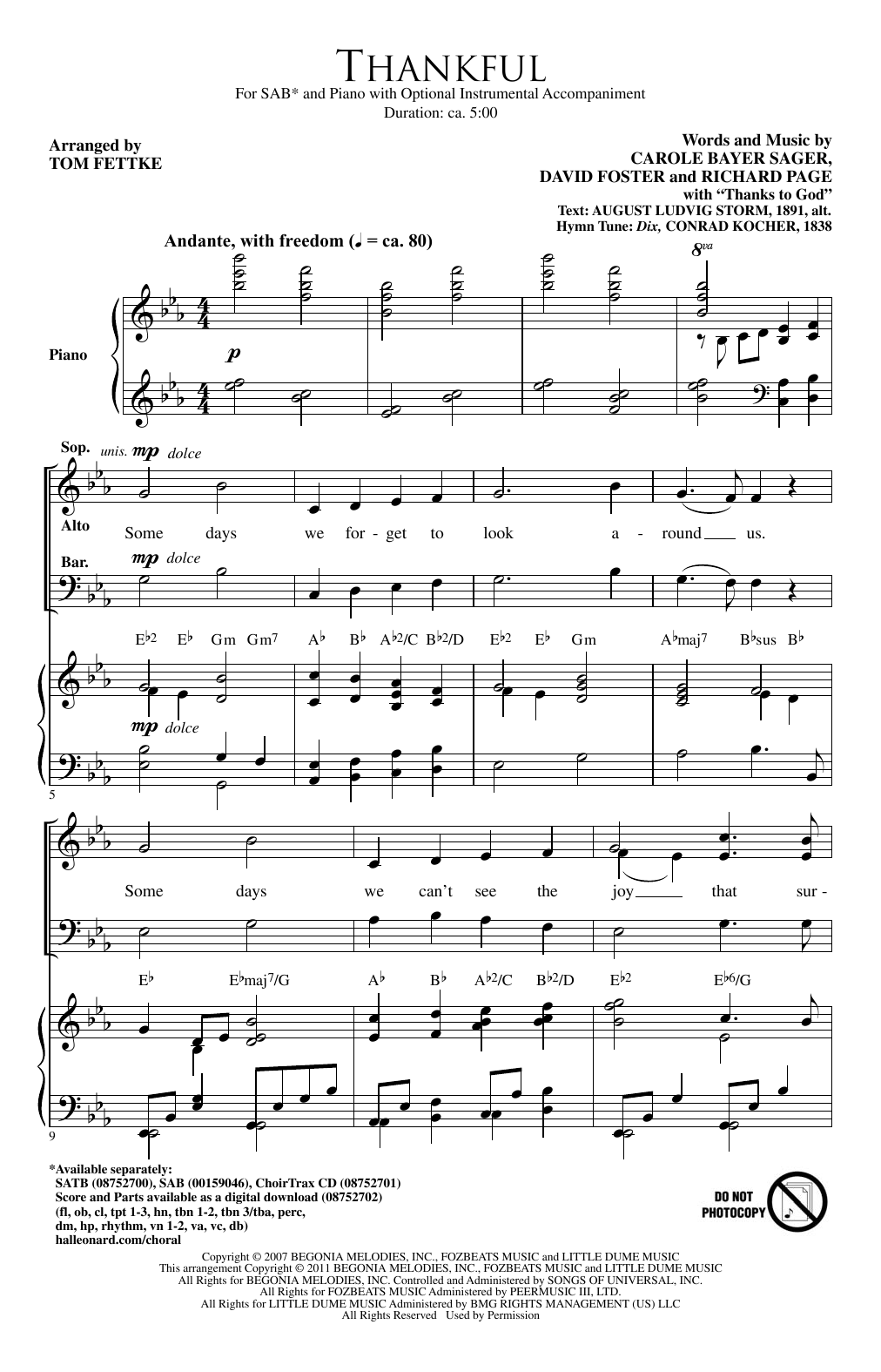 Tom Fettke Thankful Sheet Music Notes & Chords for SAB - Download or Print PDF