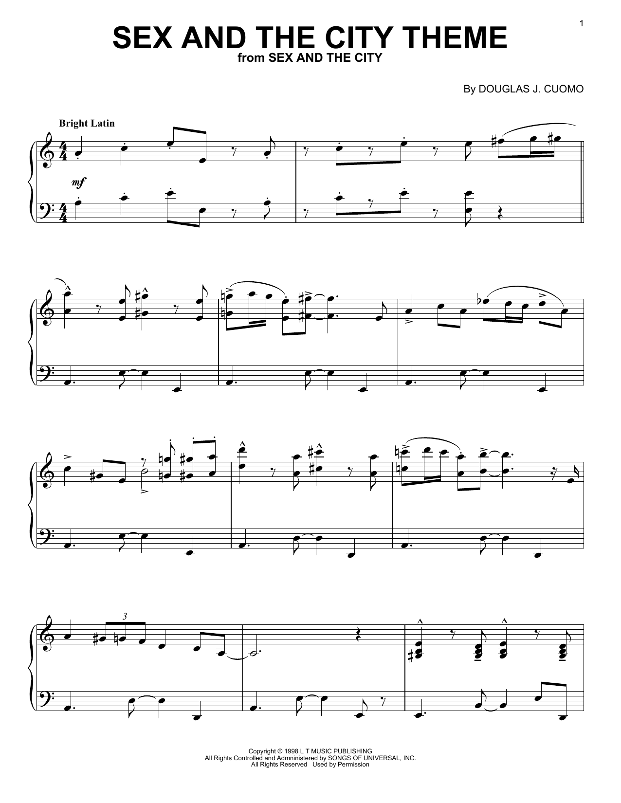 Thomas Findlay Sex And The City Theme Sheet Music Notes & Chords for Piano - Download or Print PDF