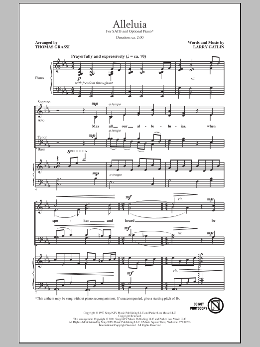 Thomas Grassi Alleluia Sheet Music Notes & Chords for SATB - Download or Print PDF