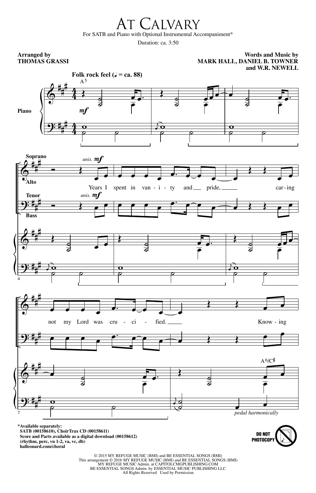 Thomas Grassi At Calvary Sheet Music Notes & Chords for SATB - Download or Print PDF