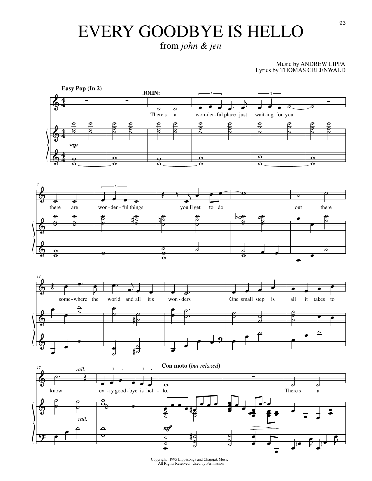 Thomas Greenwald Every Goodbye Is Hello (from John & Jen) Sheet Music Notes & Chords for Piano & Vocal - Download or Print PDF