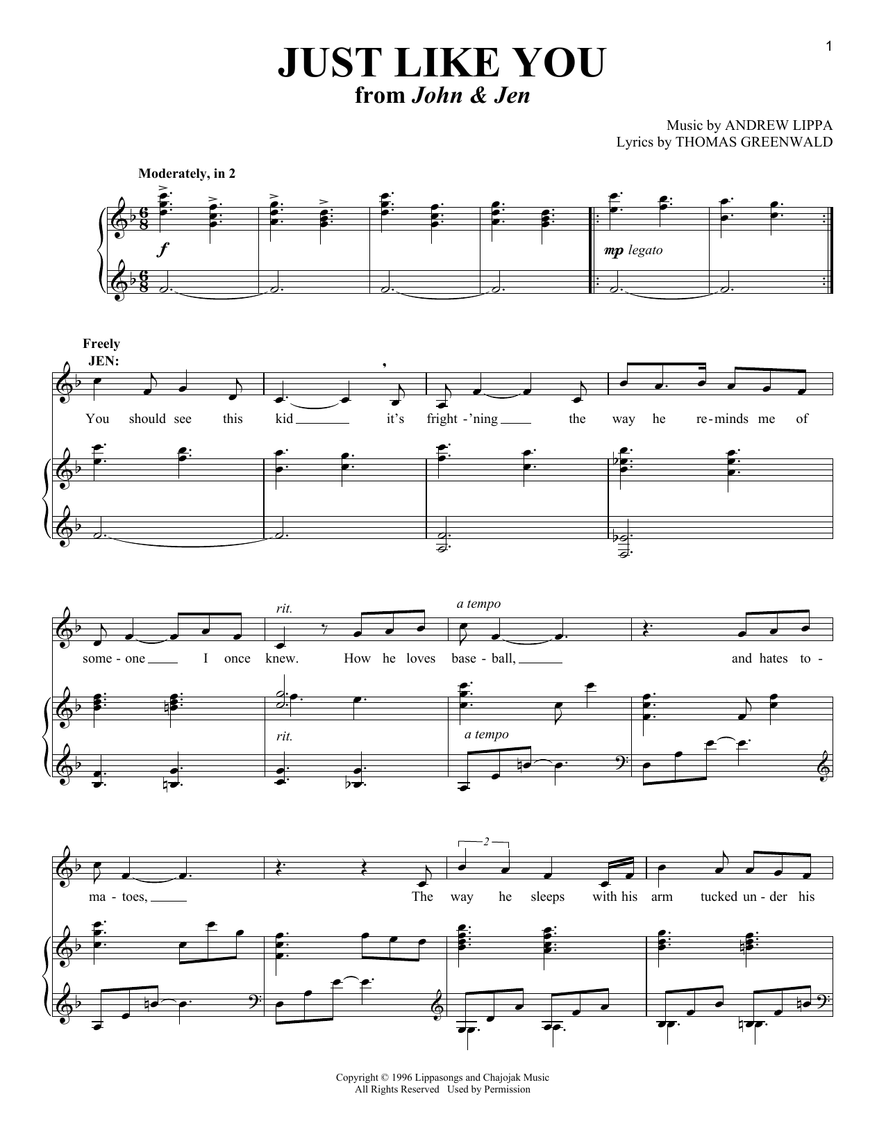 Thomas Greenwald Just Like You (from John & Jen) Sheet Music Notes & Chords for Piano & Vocal - Download or Print PDF