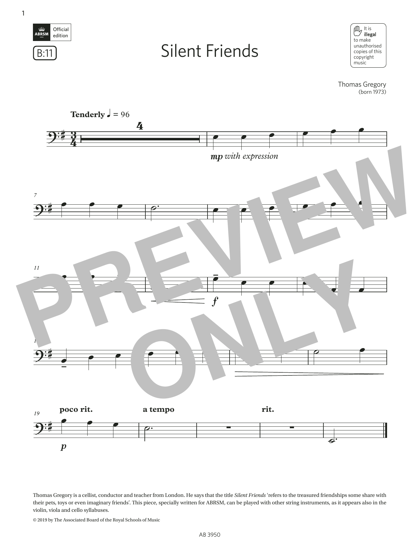 Thomas Gregory Silent Friends (Grade Initial, B11, from the ABRSM Double Bass Syllabus from 2024) Sheet Music Notes & Chords for String Bass Solo - Download or Print PDF