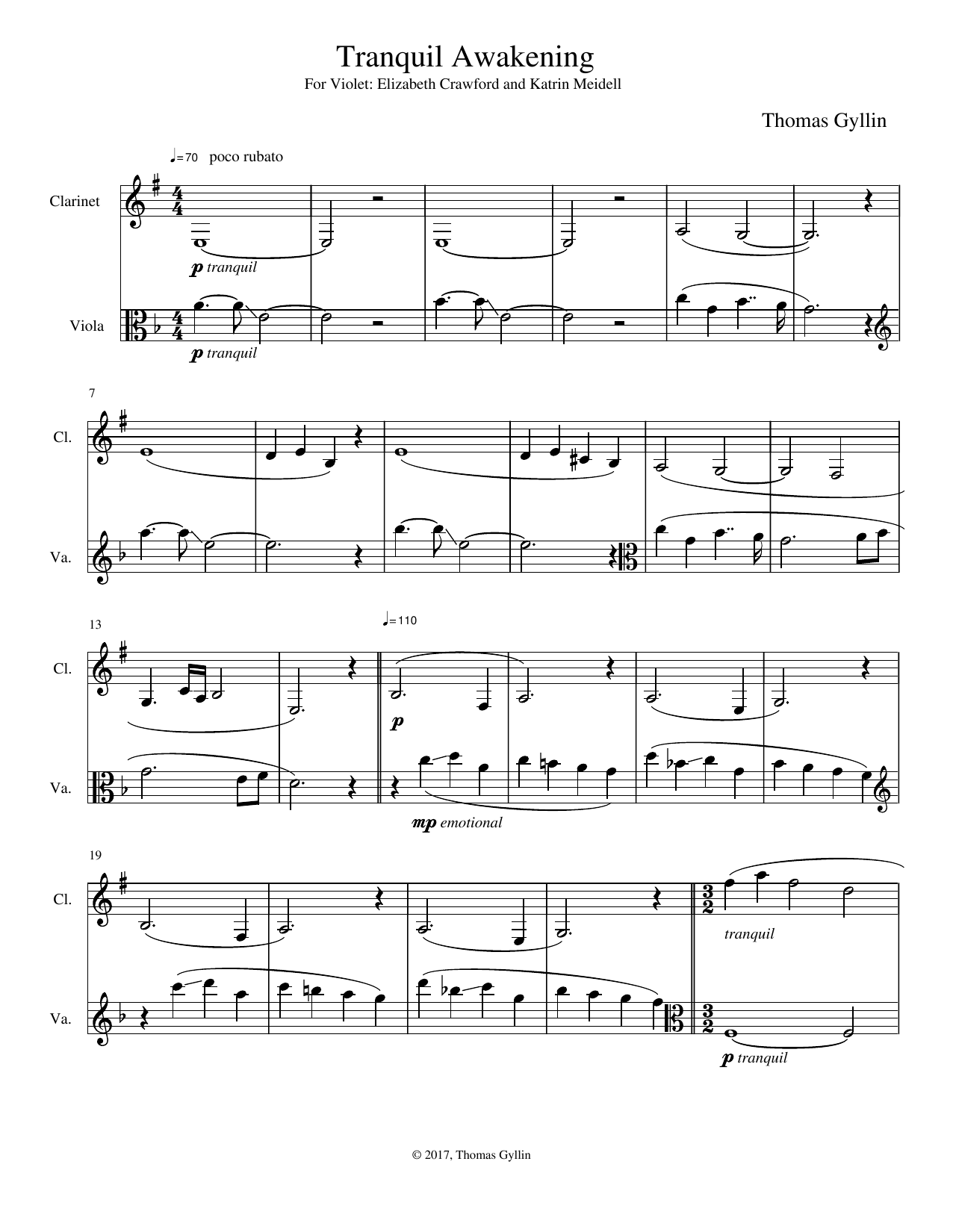 Thomas Gyllin Tranquil Awakening Sheet Music Notes & Chords for Instrumental Duet - Download or Print PDF