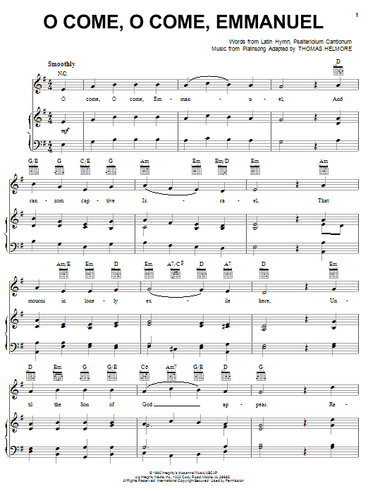 Thomas Helmore O Come, O Come Emmanuel Sheet Music Notes & Chords for Piano, Vocal & Guitar (Right-Hand Melody) - Download or Print PDF