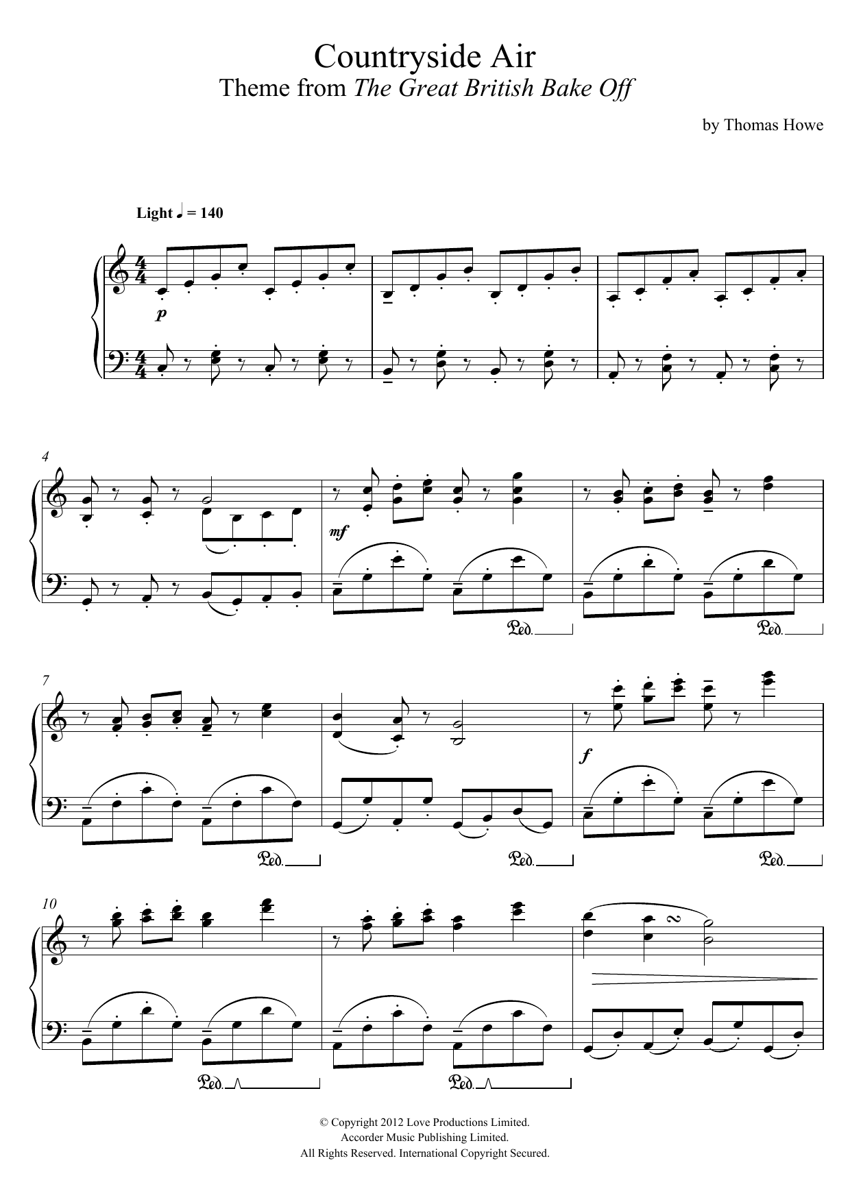 Thomas Howe Countryside Air (Theme from The Great British Bake Off) Sheet Music Notes & Chords for Piano - Download or Print PDF