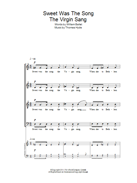 Thomas Hyde Sweet Was The Song The Virgin Sang Sheet Music Notes & Chords for Choir - Download or Print PDF