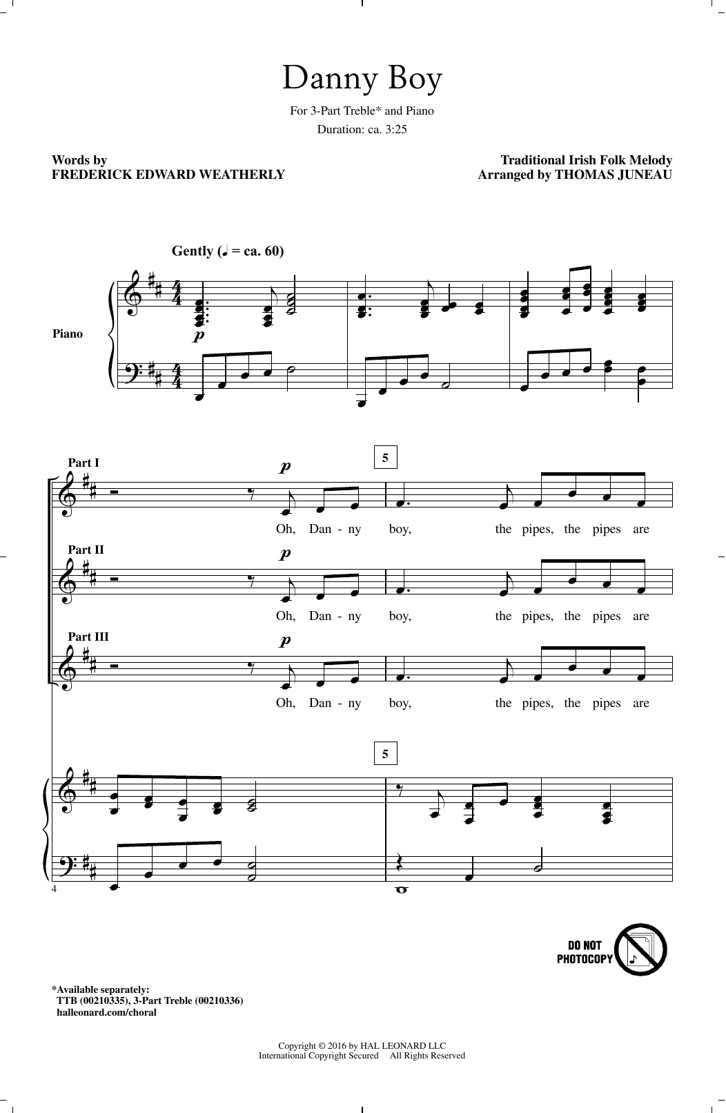 Thomas Juneau Danny Boy Sheet Music Notes & Chords for 3-Part Treble - Download or Print PDF
