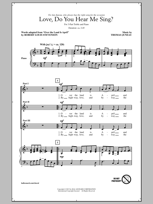 Thomas Juneau Love, Do You Hear Me Sing? Sheet Music Notes & Chords for 3-Part Treble - Download or Print PDF