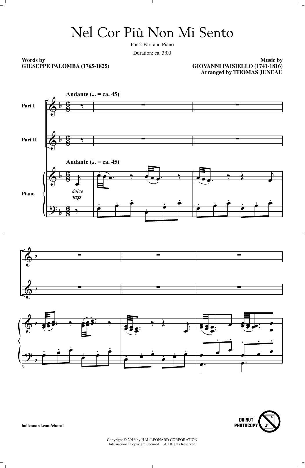 Thomas Juneau Nel Cor Piu Non Mi Sento Sheet Music Notes & Chords for 2-Part Choir - Download or Print PDF
