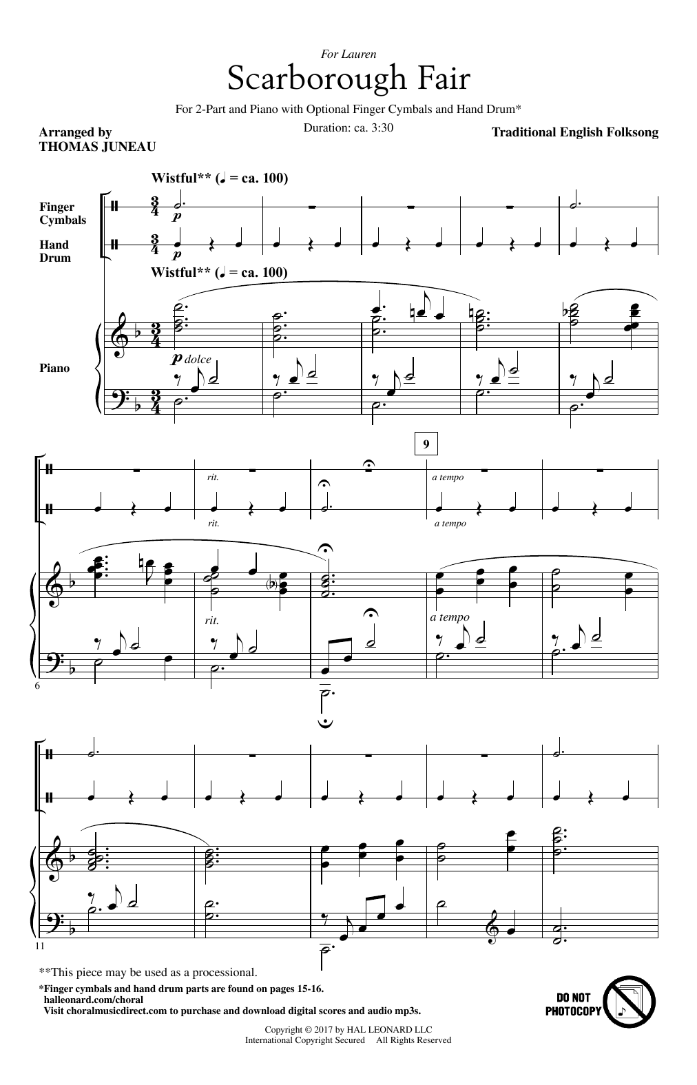 Thomas Juneau Scarborough Fair Sheet Music Notes & Chords for 2-Part Choir - Download or Print PDF