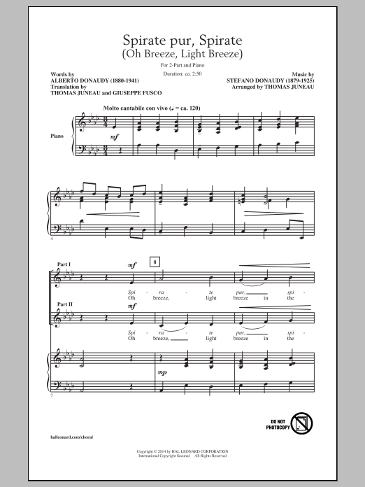 Thomas Juneau Spirate Pur, Spirate (Oh Breeze, Light Breeze) Sheet Music Notes & Chords for 2-Part Choir - Download or Print PDF