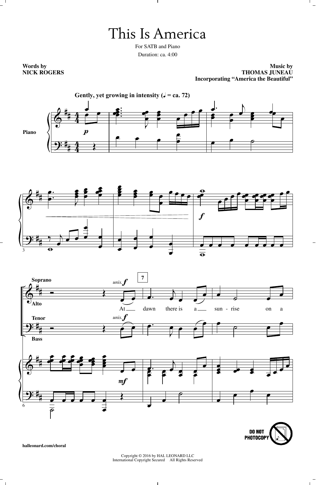 Thomas Juneau This Is America Sheet Music Notes & Chords for SATB - Download or Print PDF