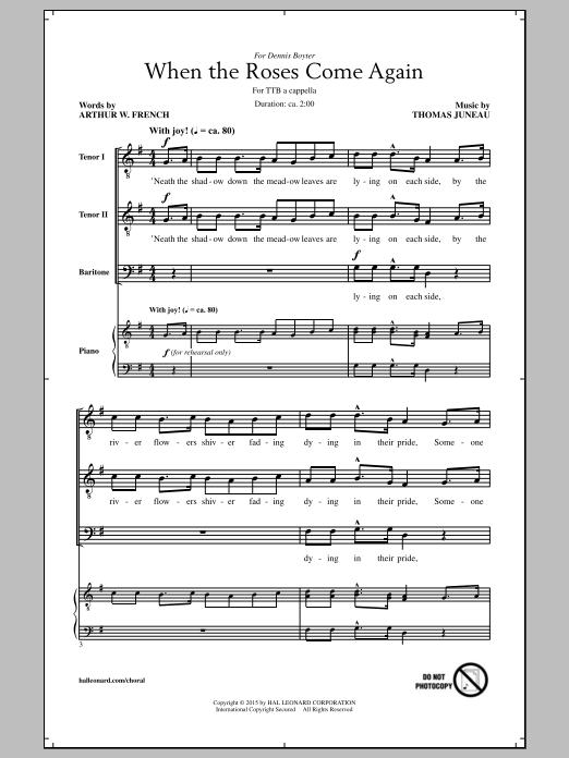 Thomas Juneau When The Roses Come Again Sheet Music Notes & Chords for TTBB - Download or Print PDF