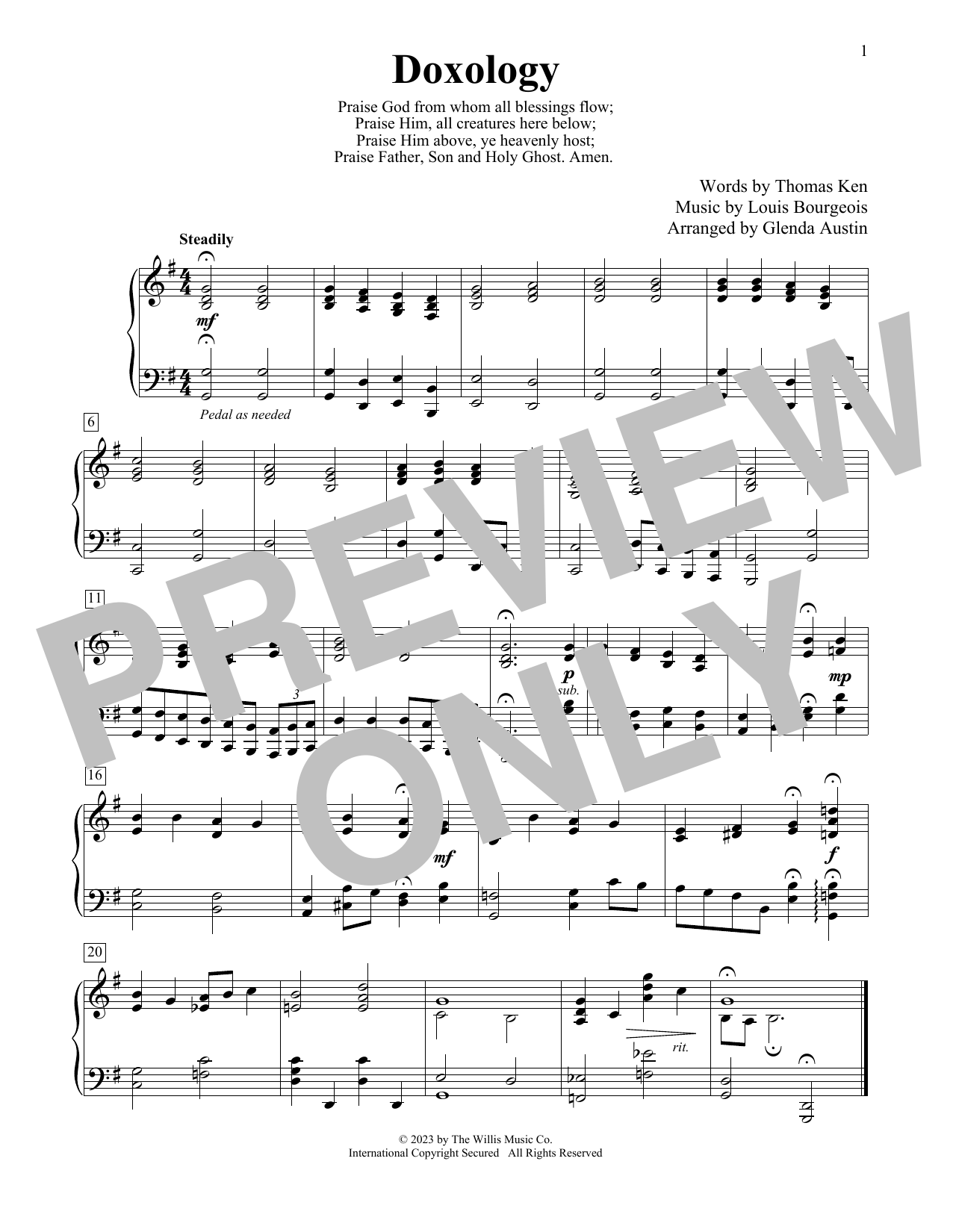 Thomas Ken Doxology (arr. Glenda Austin) Sheet Music Notes & Chords for Educational Piano - Download or Print PDF