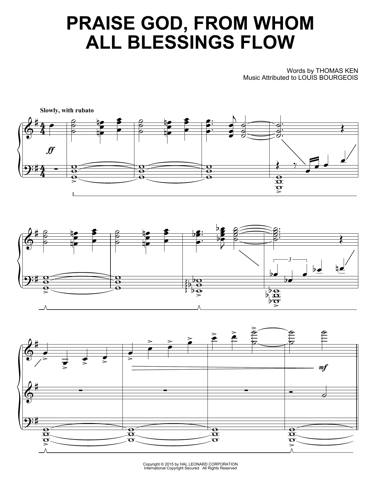 Thomas Ken Praise God, From Whom All Blessings Flow Sheet Music Notes & Chords for Piano - Download or Print PDF