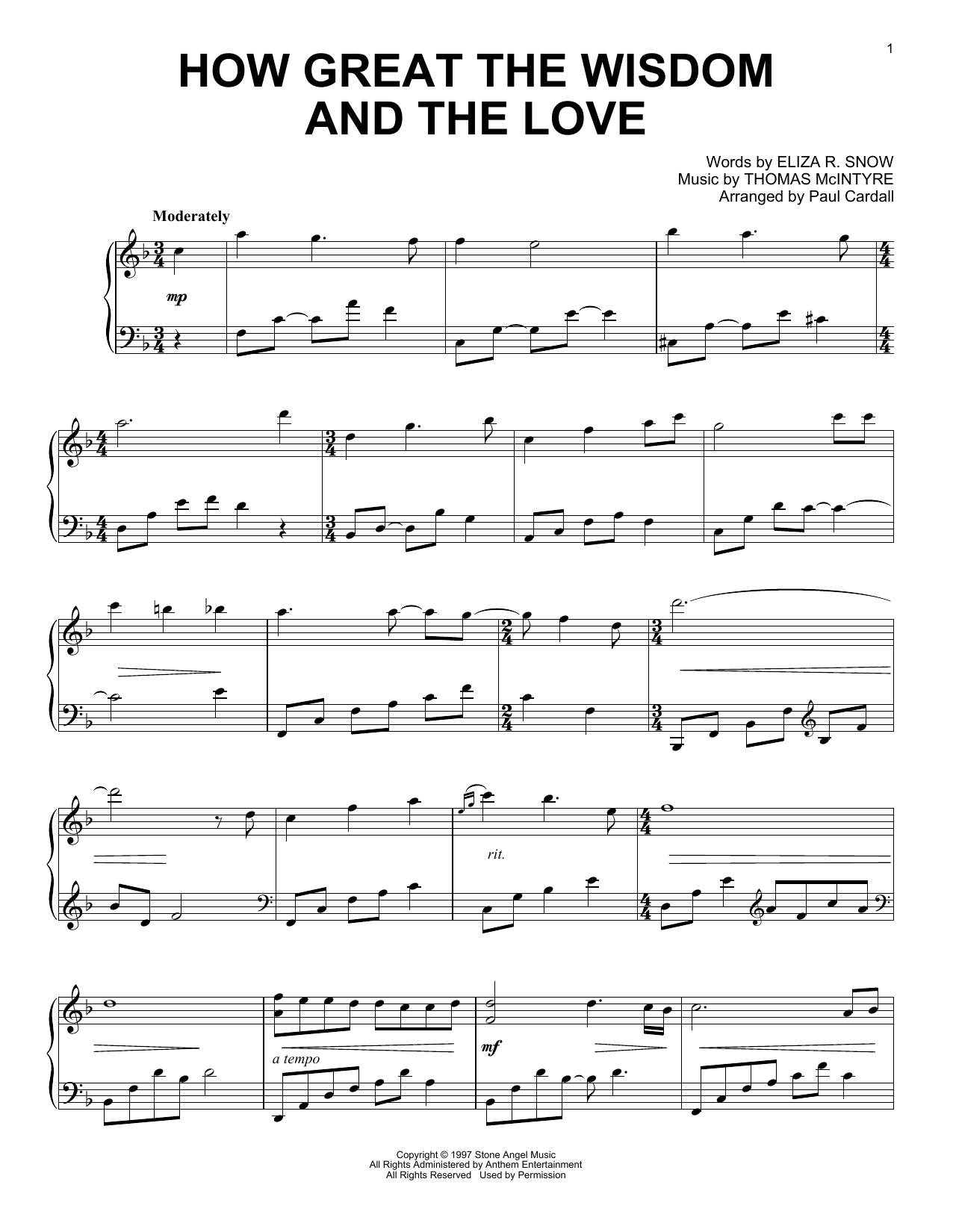 Thomas McIntyre How Great The Wisdom And The Love (arr. Paul Cardall) Sheet Music Notes & Chords for Piano Solo - Download or Print PDF