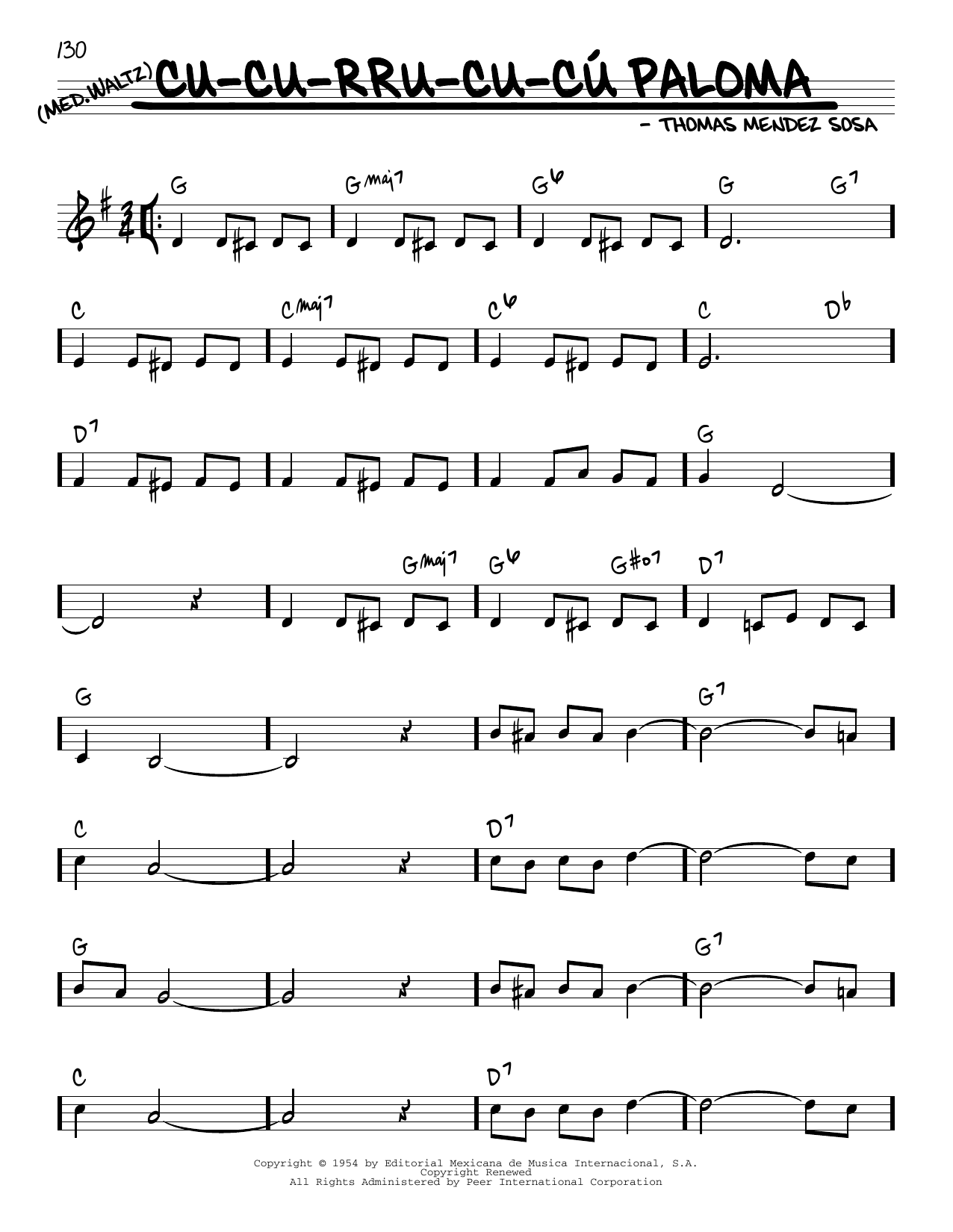 Thomas Mendez Sosa Cu-Cu-Rru-Cu-Cu Paloma Sheet Music Notes & Chords for Real Book – Melody & Chords - Download or Print PDF