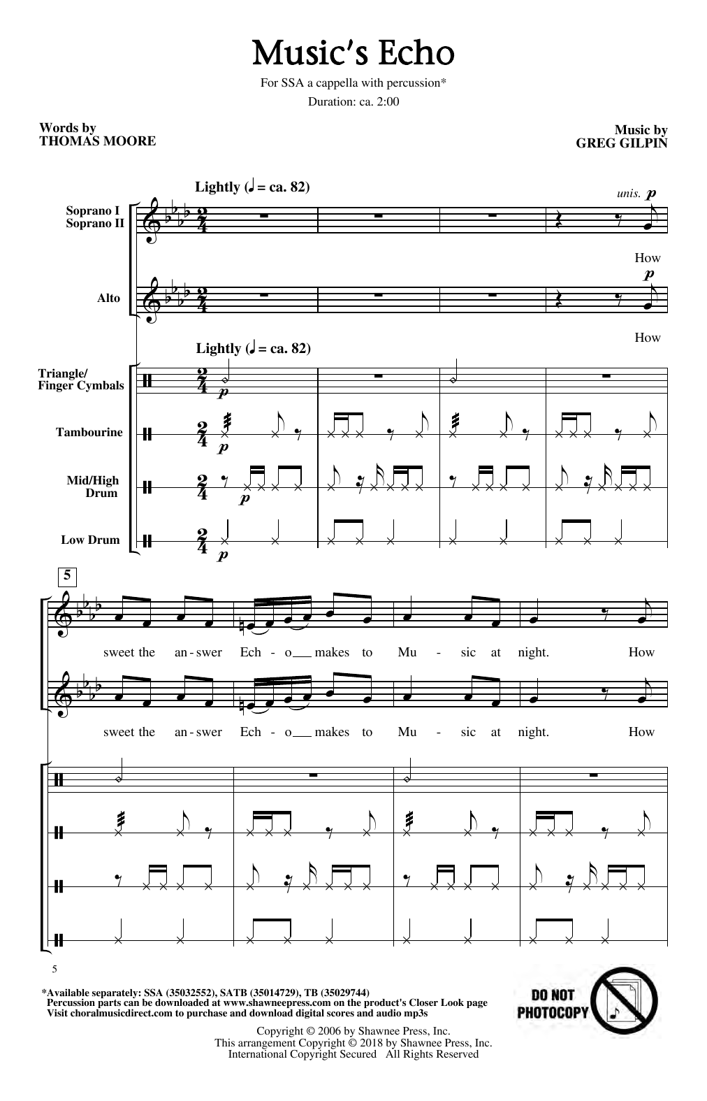 Thomas Moore & Greg Gilpin Music's Echo Sheet Music Notes & Chords for SSA Choir - Download or Print PDF