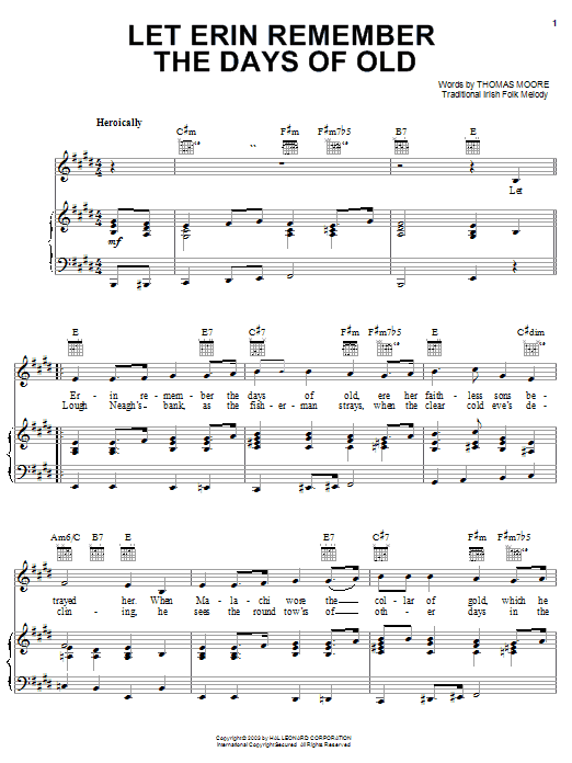 Thomas Moore Let Erin Remember The Days Of Old Sheet Music Notes & Chords for Easy Guitar Tab - Download or Print PDF