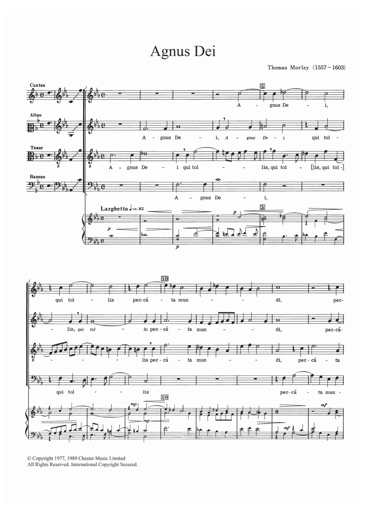 Thomas Morley Agnus Dei Sheet Music Notes & Chords for SATB - Download or Print PDF