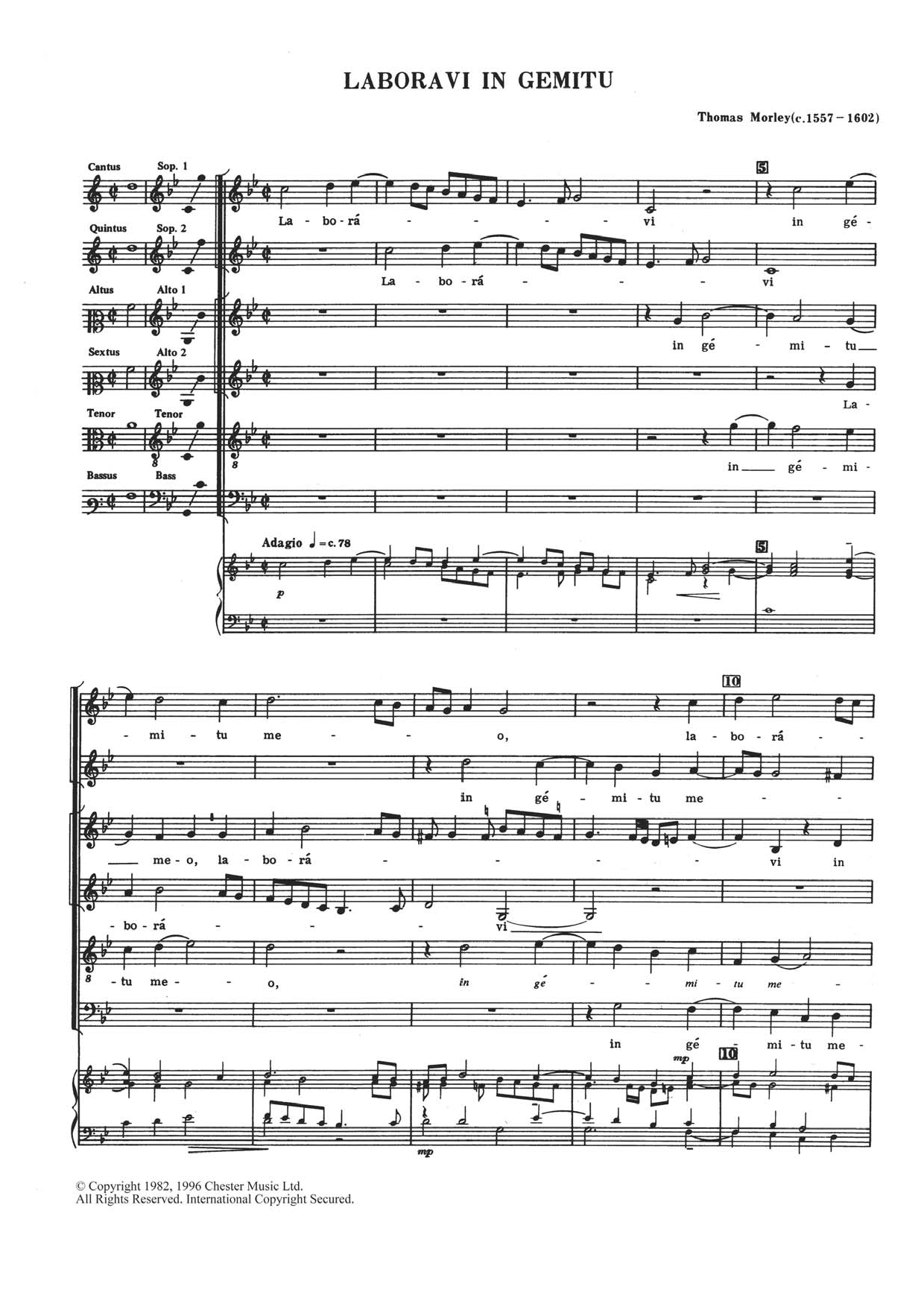 Thomas Morley Laboravi In Gemitu Sheet Music Notes & Chords for Choral SAATB - Download or Print PDF