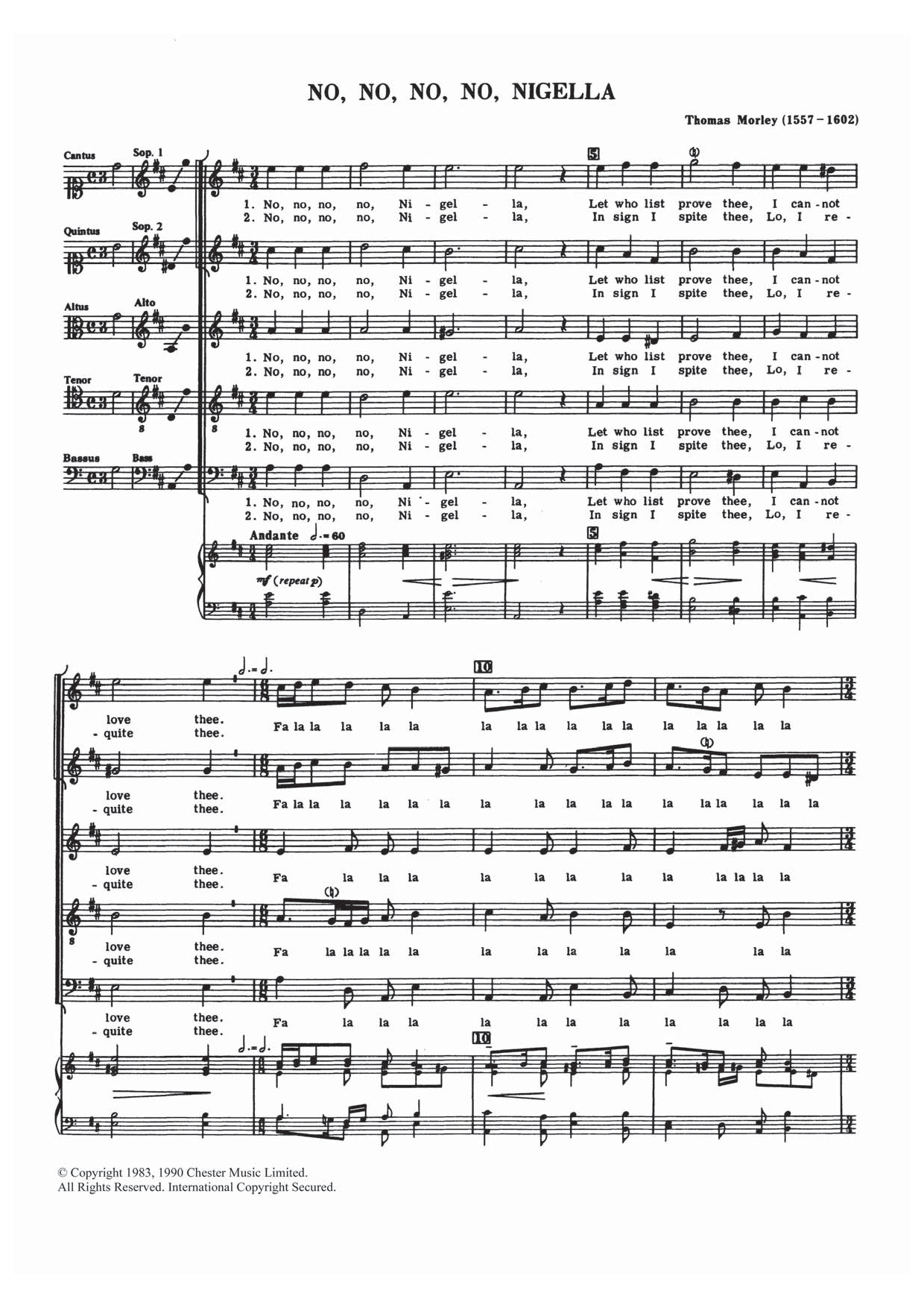 Thomas Morley No, No, No, No, Nigella Sheet Music Notes & Chords for Choir - Download or Print PDF
