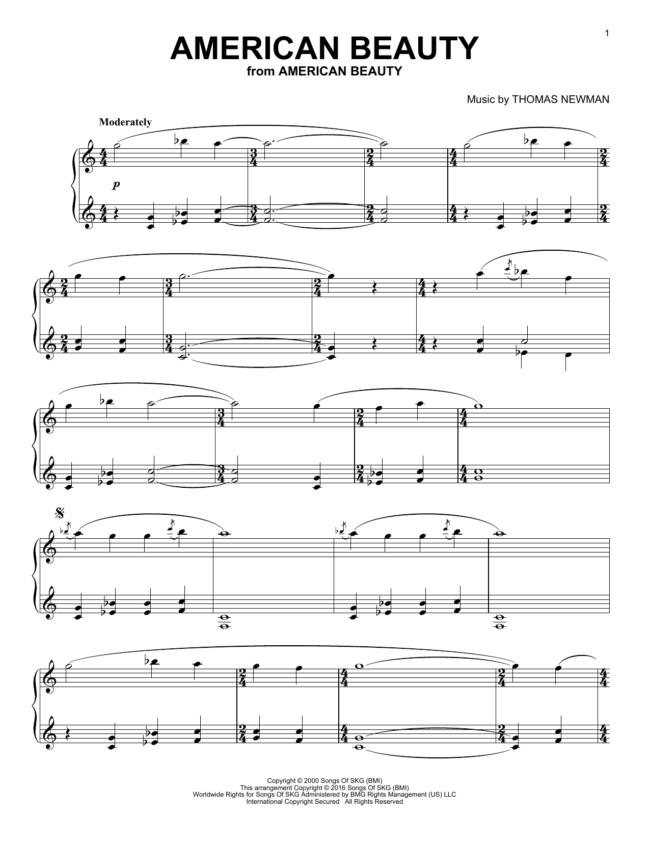 Thomas Newman American Beauty Sheet Music Notes & Chords for Piano - Download or Print PDF