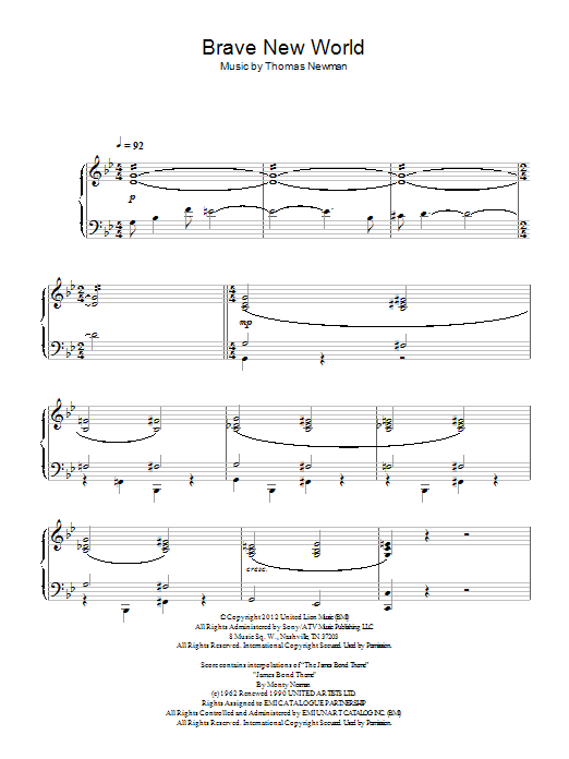 Thomas Newman Brave New World Sheet Music Notes & Chords for Piano - Download or Print PDF