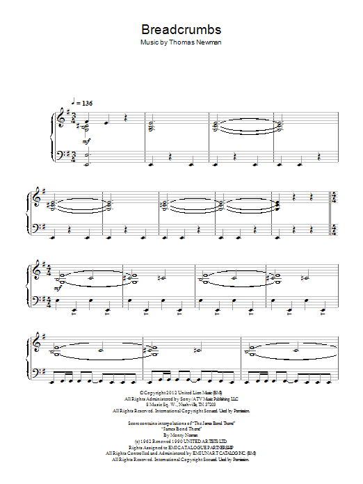 Thomas Newman Breadcrumbs Sheet Music Notes & Chords for Piano - Download or Print PDF