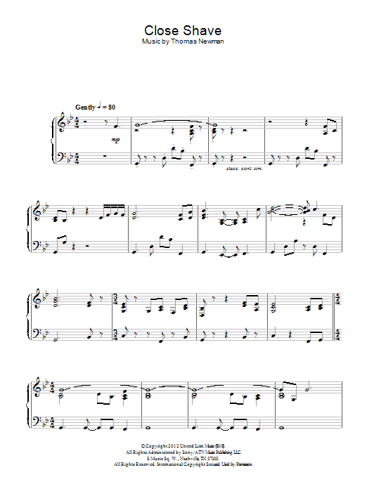 Thomas Newman Close Shave Sheet Music Notes & Chords for Piano - Download or Print PDF
