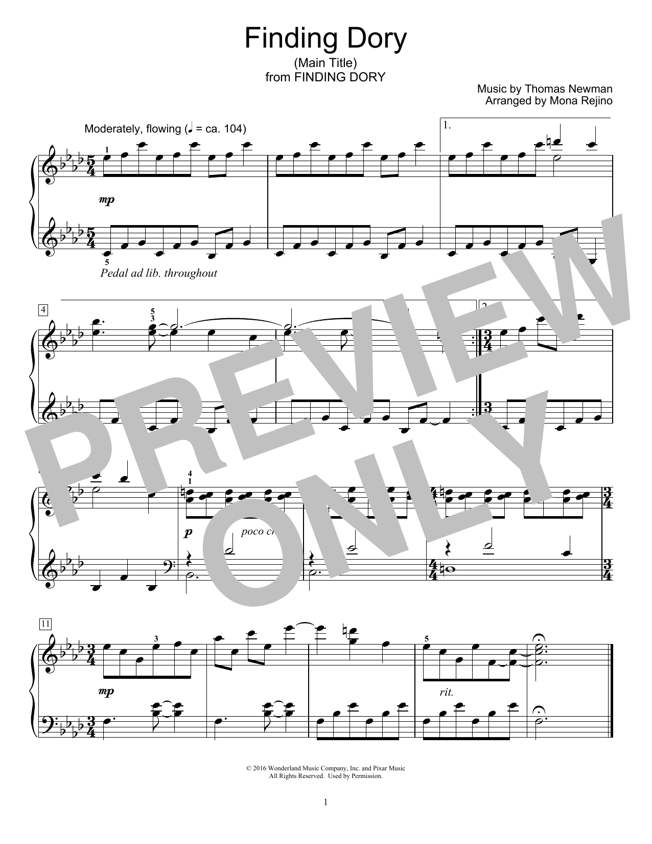 Mona Rejino Finding Dory (Main Title) Sheet Music Notes & Chords for Educational Piano - Download or Print PDF