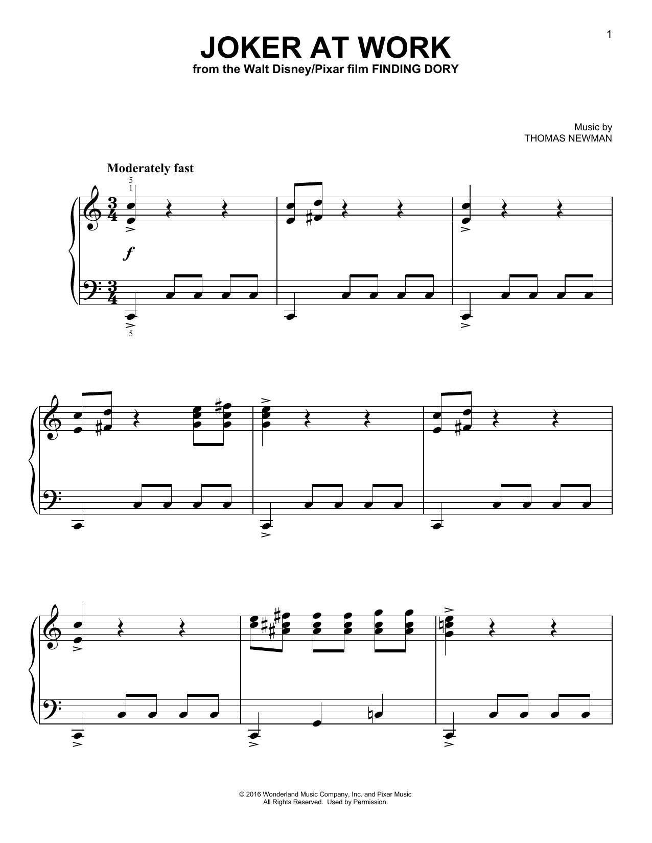 Thomas Newman Joker At Work Sheet Music Notes & Chords for Easy Piano - Download or Print PDF