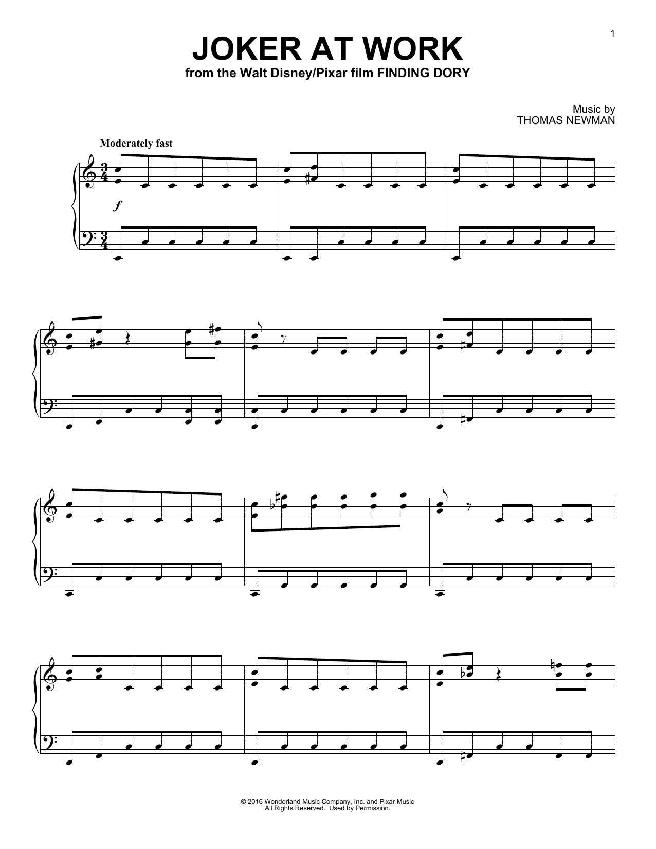 Thomas Newman Joker At Work Sheet Music Notes & Chords for Piano - Download or Print PDF