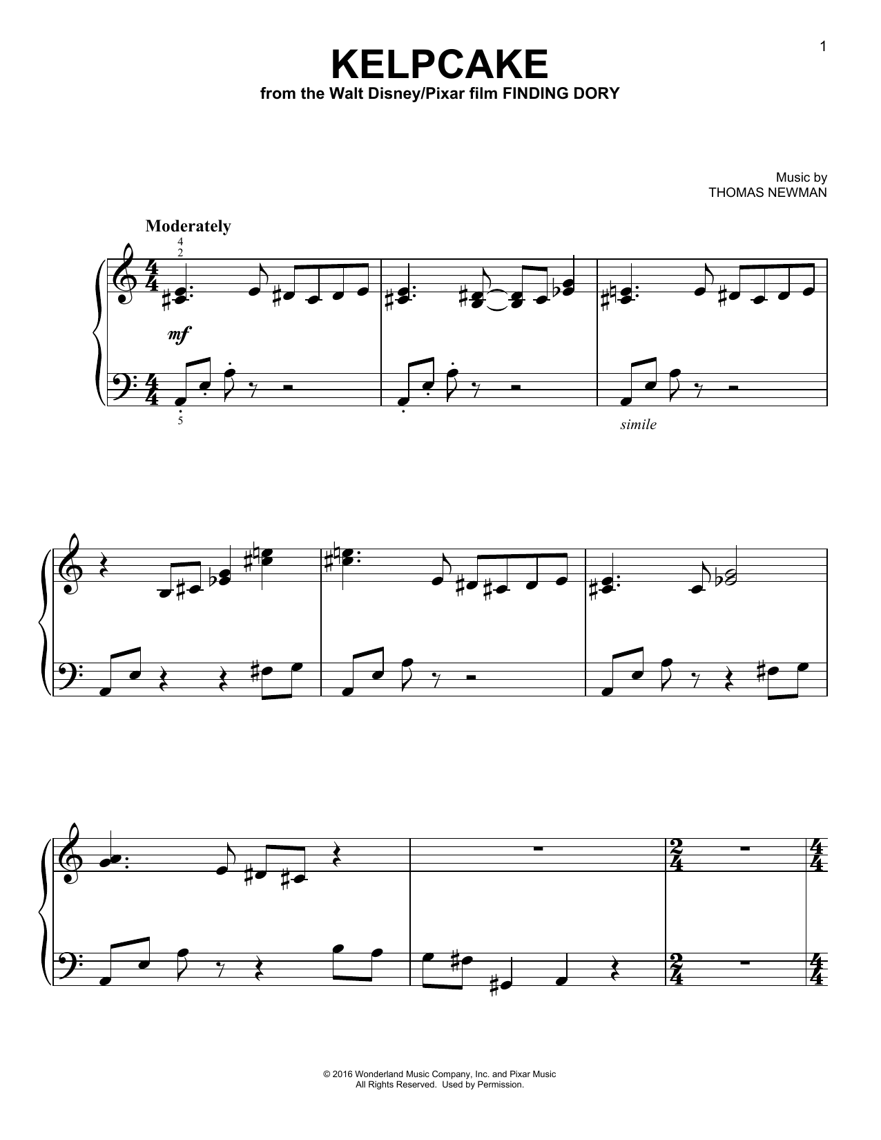 Thomas Newman Kelpcake Sheet Music Notes & Chords for Easy Piano - Download or Print PDF