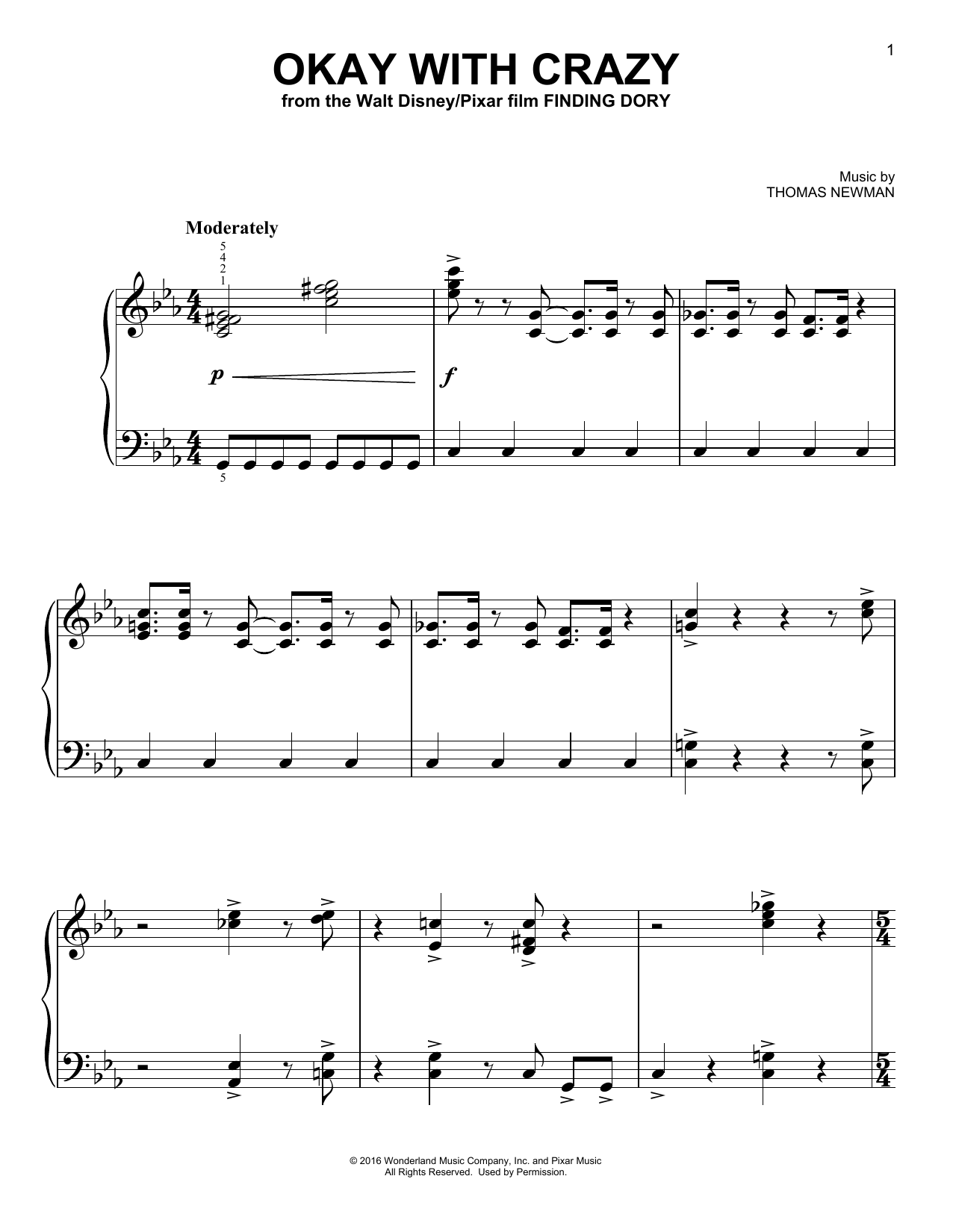 Thomas Newman Okay With Crazy Sheet Music Notes & Chords for Easy Piano - Download or Print PDF
