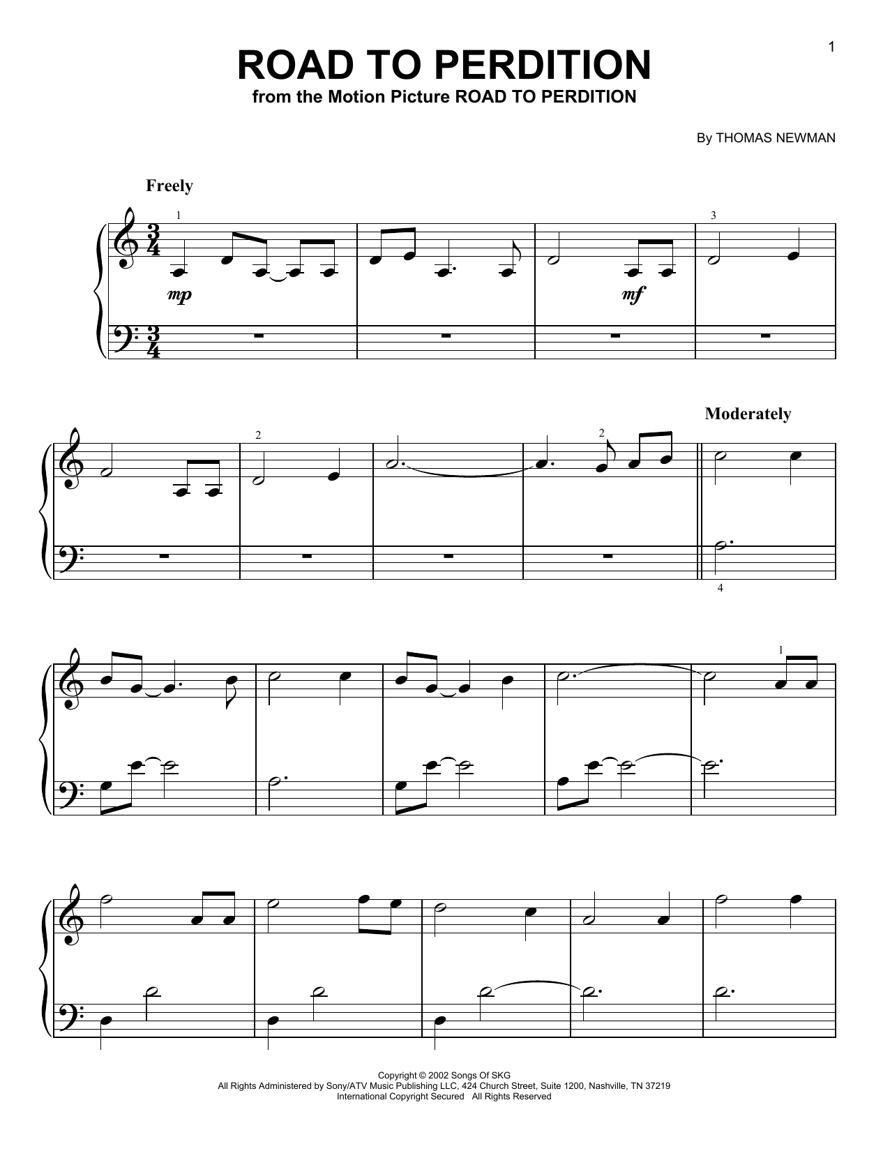 Thomas Newman Road To Perdition (from Road to Perdition) Sheet Music Notes & Chords for Very Easy Piano - Download or Print PDF