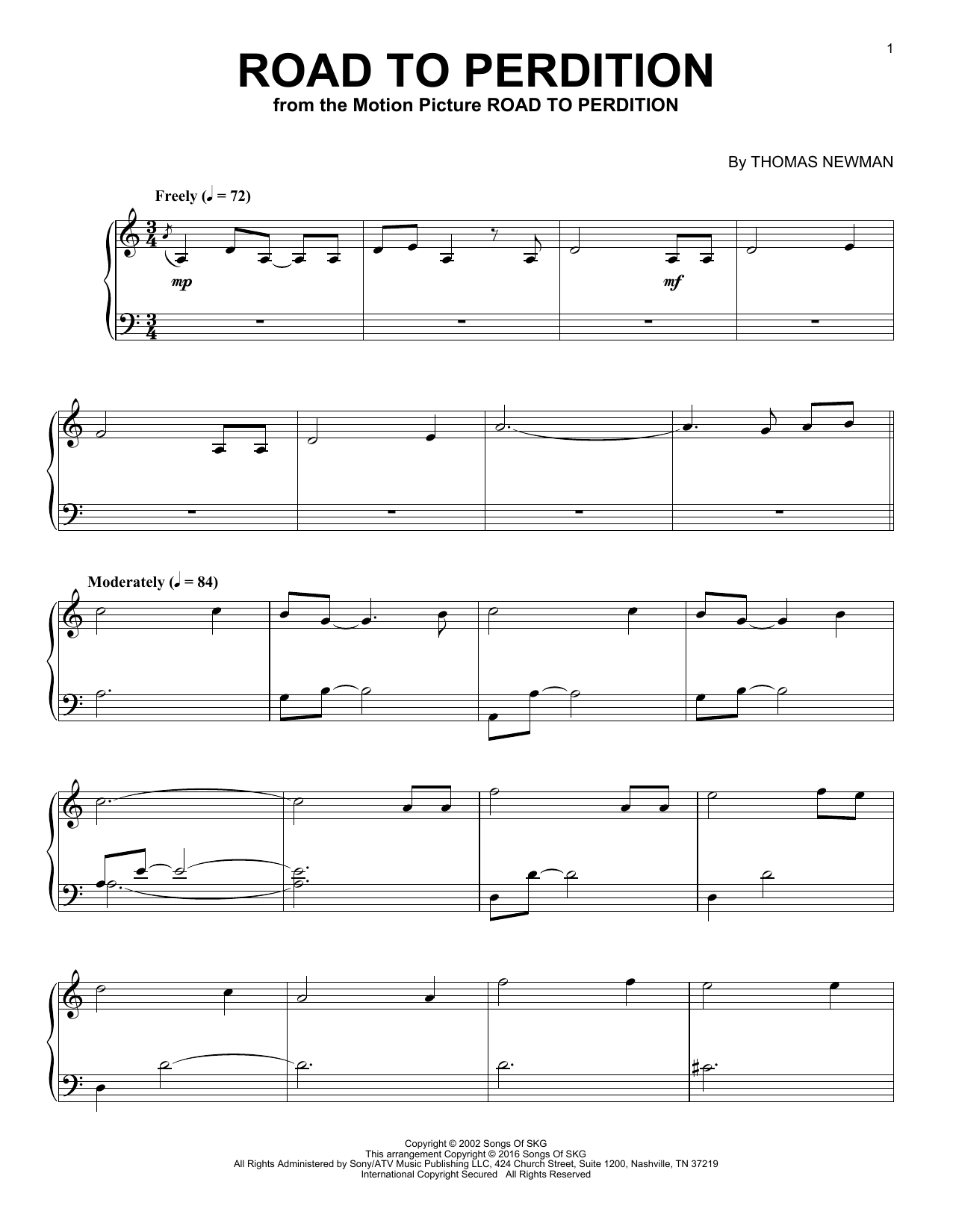 Thomas Newman Road To Perdition Sheet Music Notes & Chords for Piano - Download or Print PDF