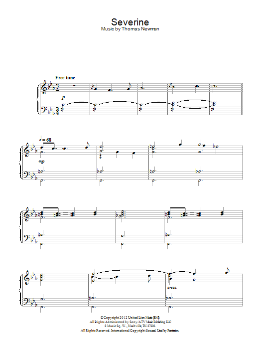 Thomas Newman Severine Sheet Music Notes & Chords for Piano - Download or Print PDF