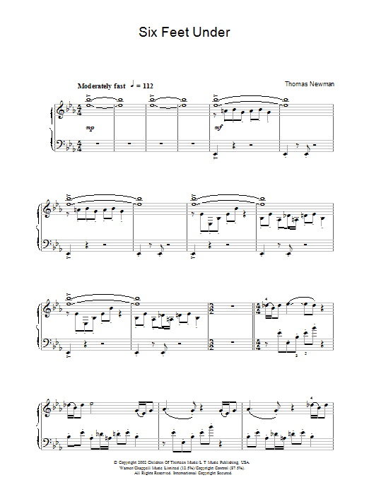 Thomas Newman Theme from Six Feet Under Sheet Music Notes & Chords for Piano - Download or Print PDF