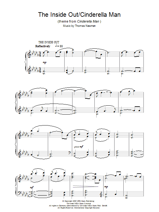 Thomas Newman The Inside Out/Cinderella Man (theme from Cinderella Man) Sheet Music Notes & Chords for Piano - Download or Print PDF