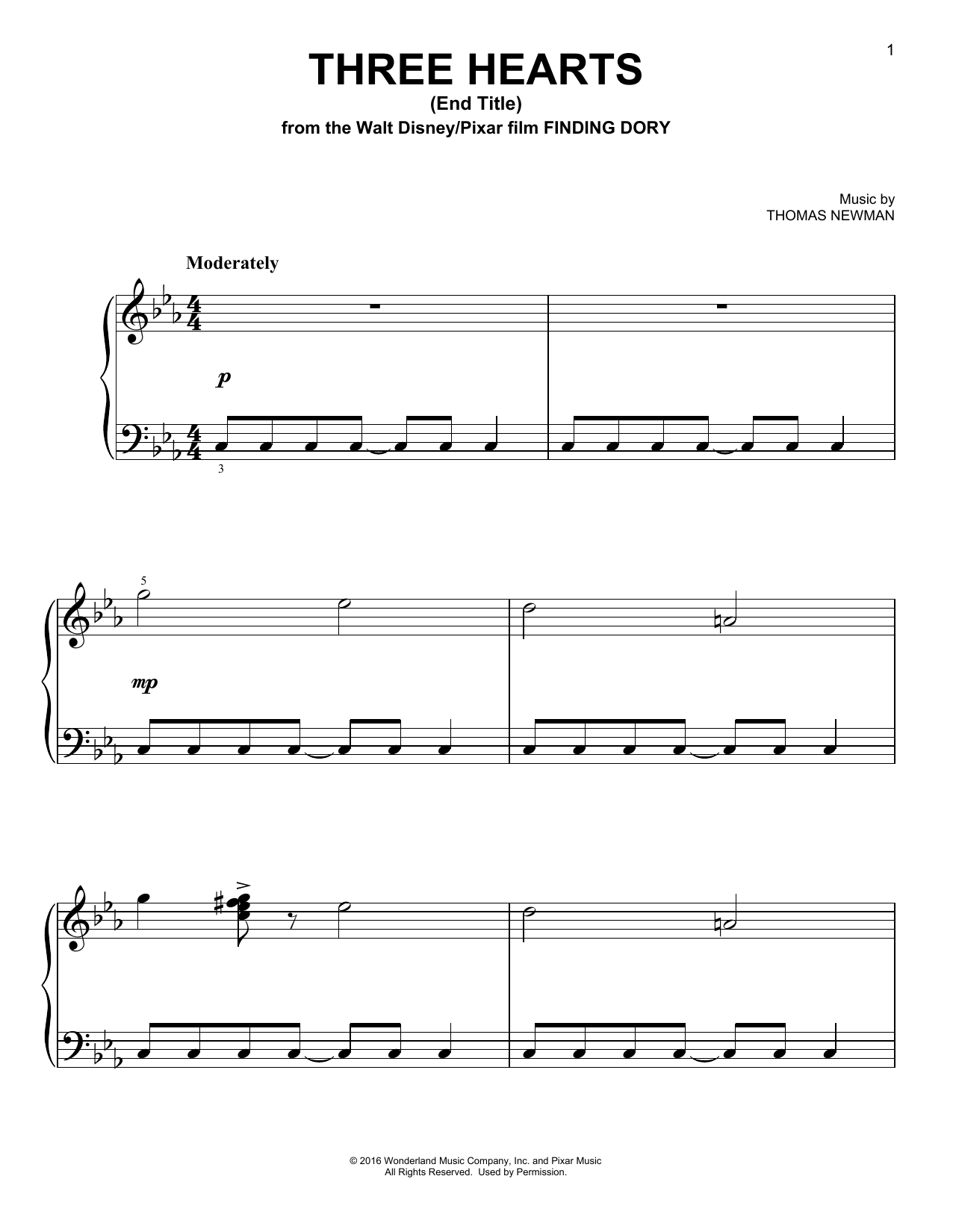 Thomas Newman Three Hearts (End Title) Sheet Music Notes & Chords for Easy Piano - Download or Print PDF