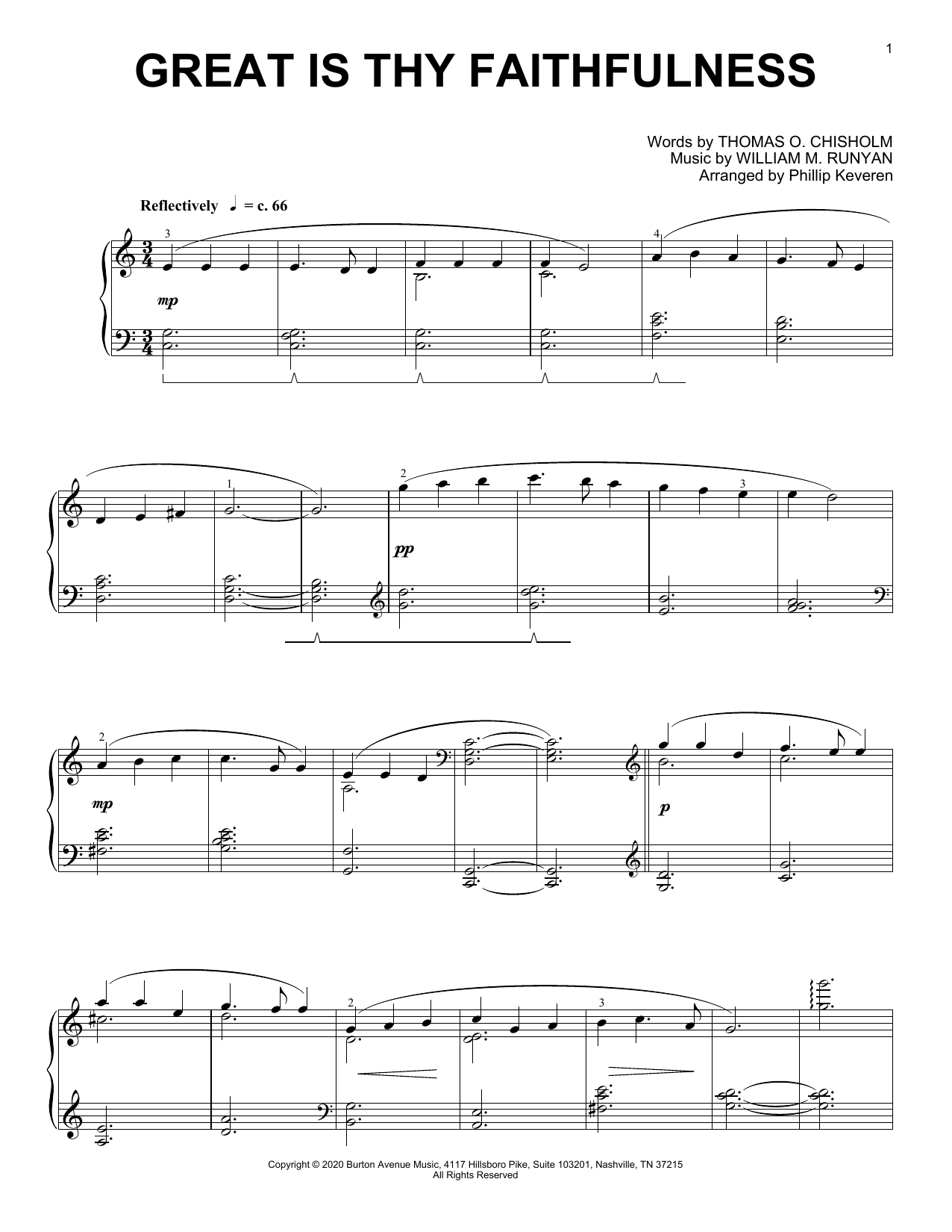 Thomas O. Chisholm and William M. Runyan Great Is Thy Faithfulness (arr. Phillip Keveren) Sheet Music Notes & Chords for Piano Solo - Download or Print PDF