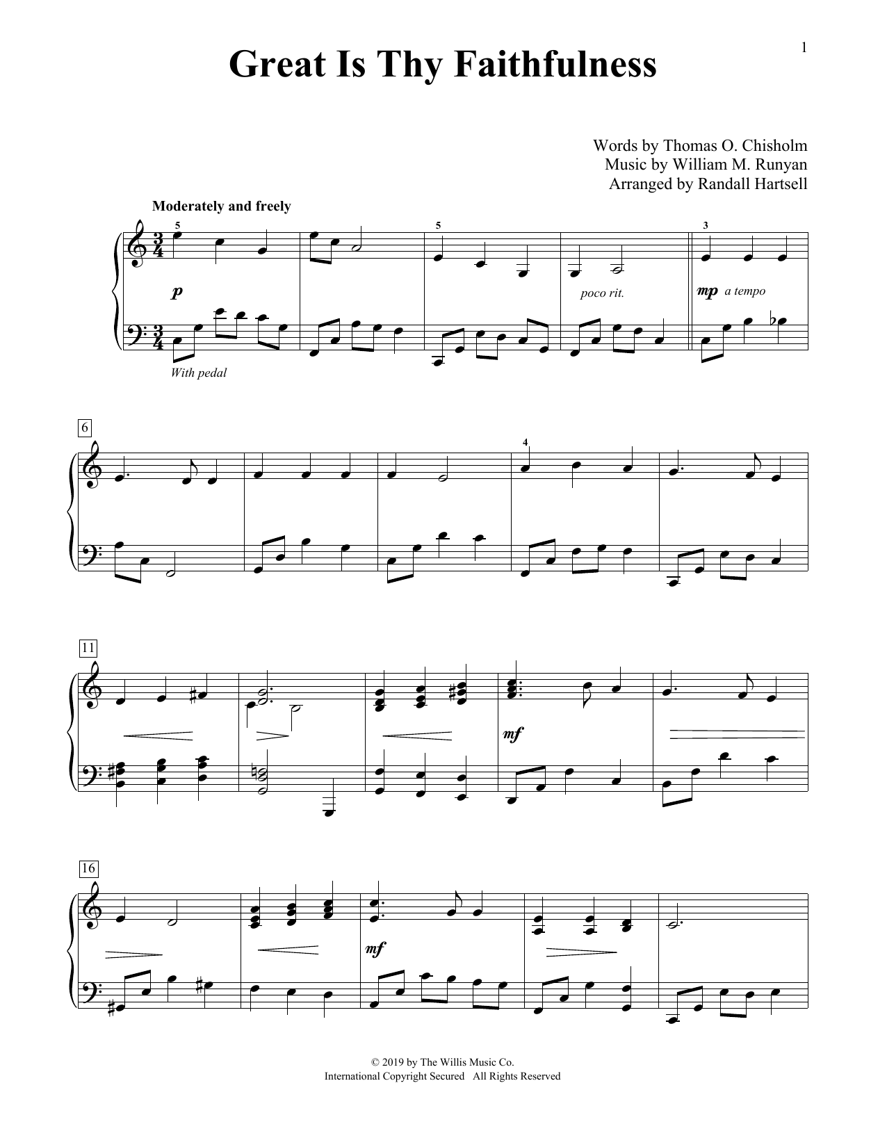 Thomas O. Chisholm and William M. Runyan Great Is Thy Faithfulness (arr. Randall Hartsell) Sheet Music Notes & Chords for Educational Piano - Download or Print PDF