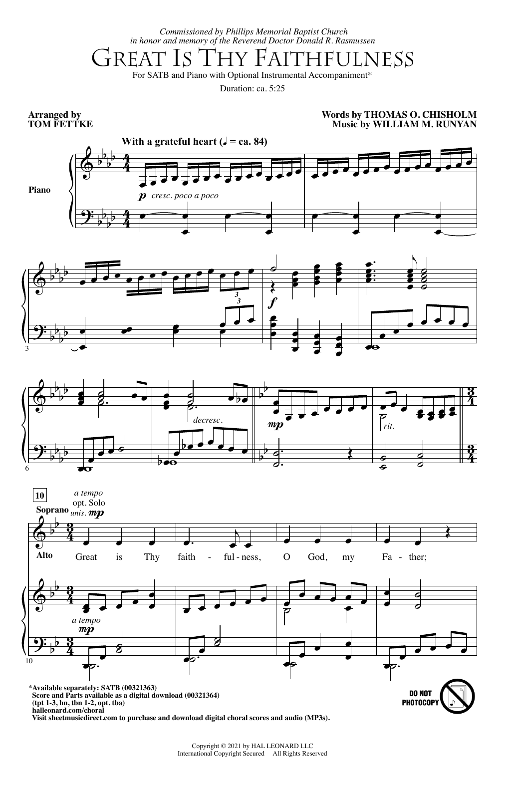 Thomas O. Chisholm and William M. Runyan Great Is Thy Faithfulness (arr. Tom Fettke) Sheet Music Notes & Chords for SATB Choir - Download or Print PDF