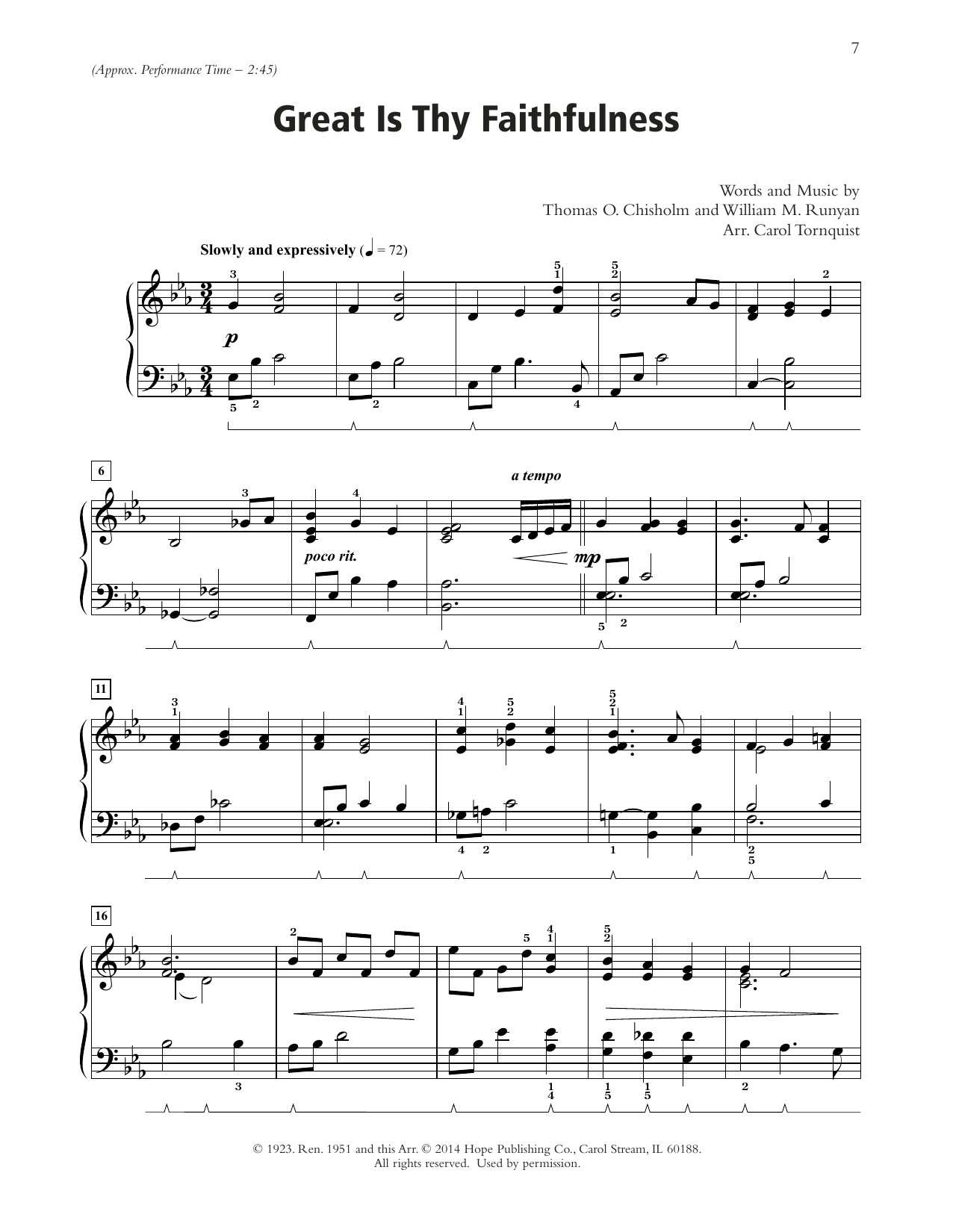 Thomas O. Chisholm Great Is Thy Faithfulness (arr. Carol Tornquist) Sheet Music Notes & Chords for Piano Solo - Download or Print PDF