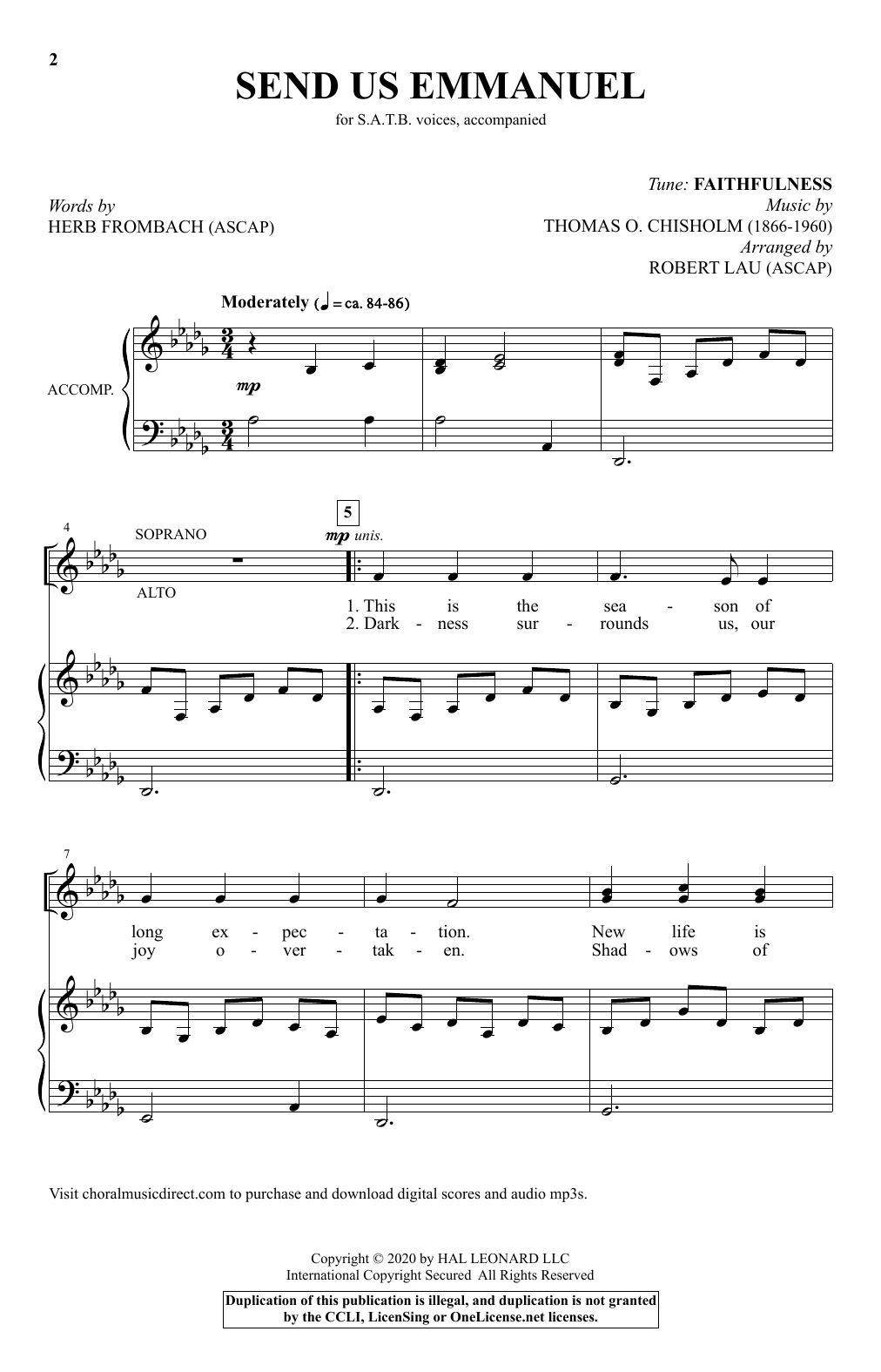 Thomas O. Chisholm Send Us Emmanuel (arr. Robert Lau) Sheet Music Notes & Chords for SATB Choir - Download or Print PDF