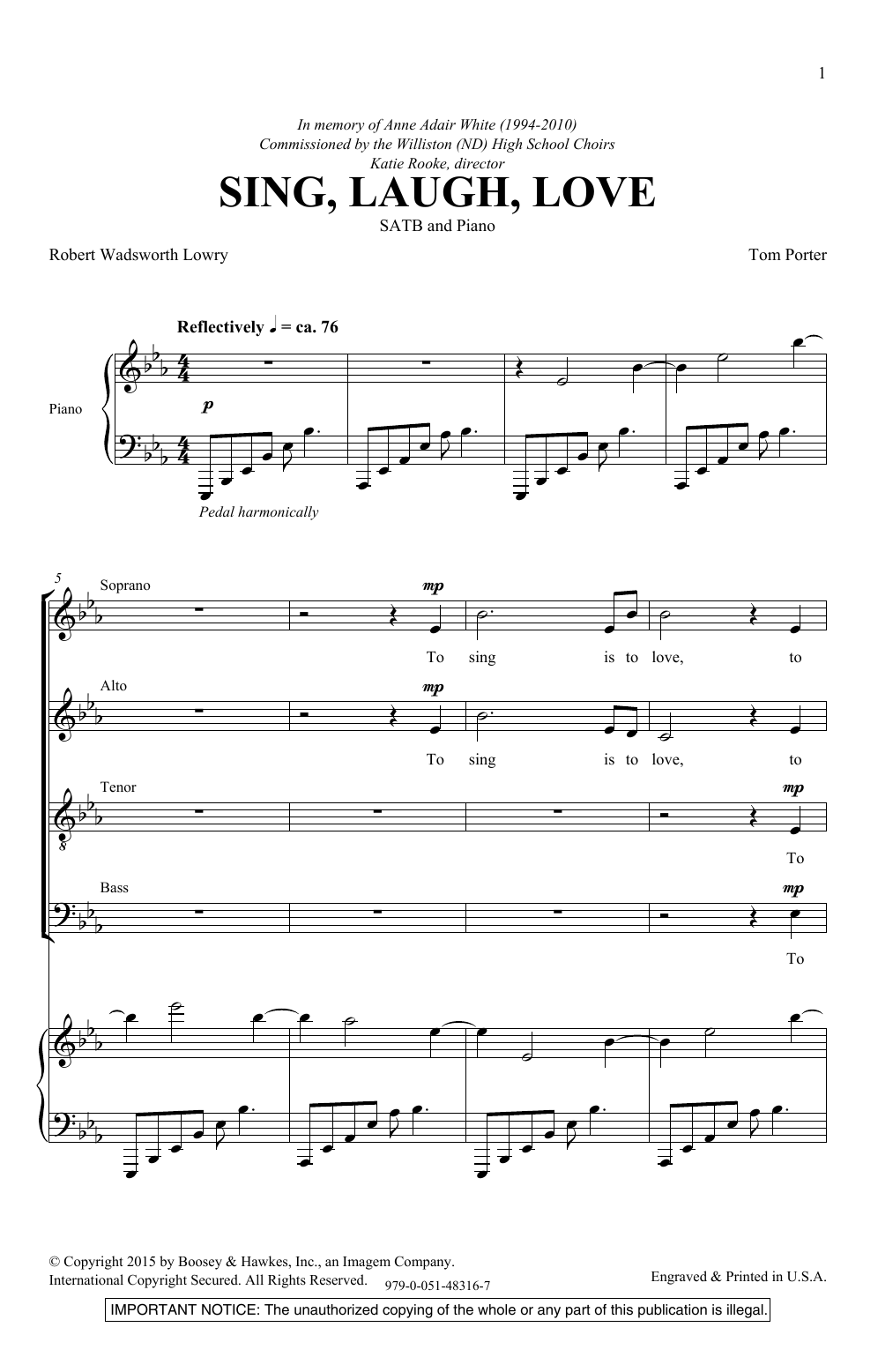 Thomas Porter Sing, Laugh, Love Sheet Music Notes & Chords for SATB - Download or Print PDF