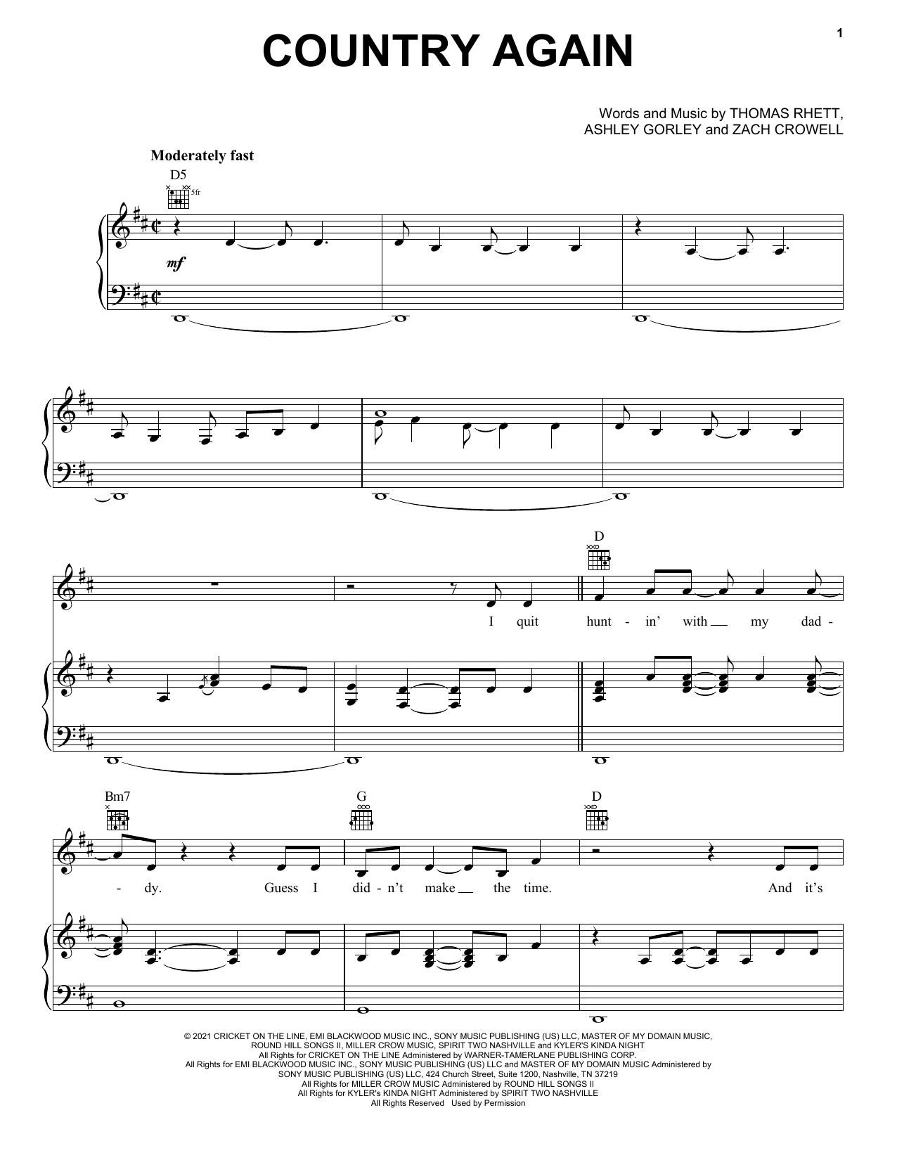 Thomas Rhett Country Again Sheet Music Notes & Chords for Piano, Vocal & Guitar Chords (Right-Hand Melody) - Download or Print PDF